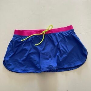 Women Tie Waist Blue Multicolor Neon Swimsuit Bottoms Skirt